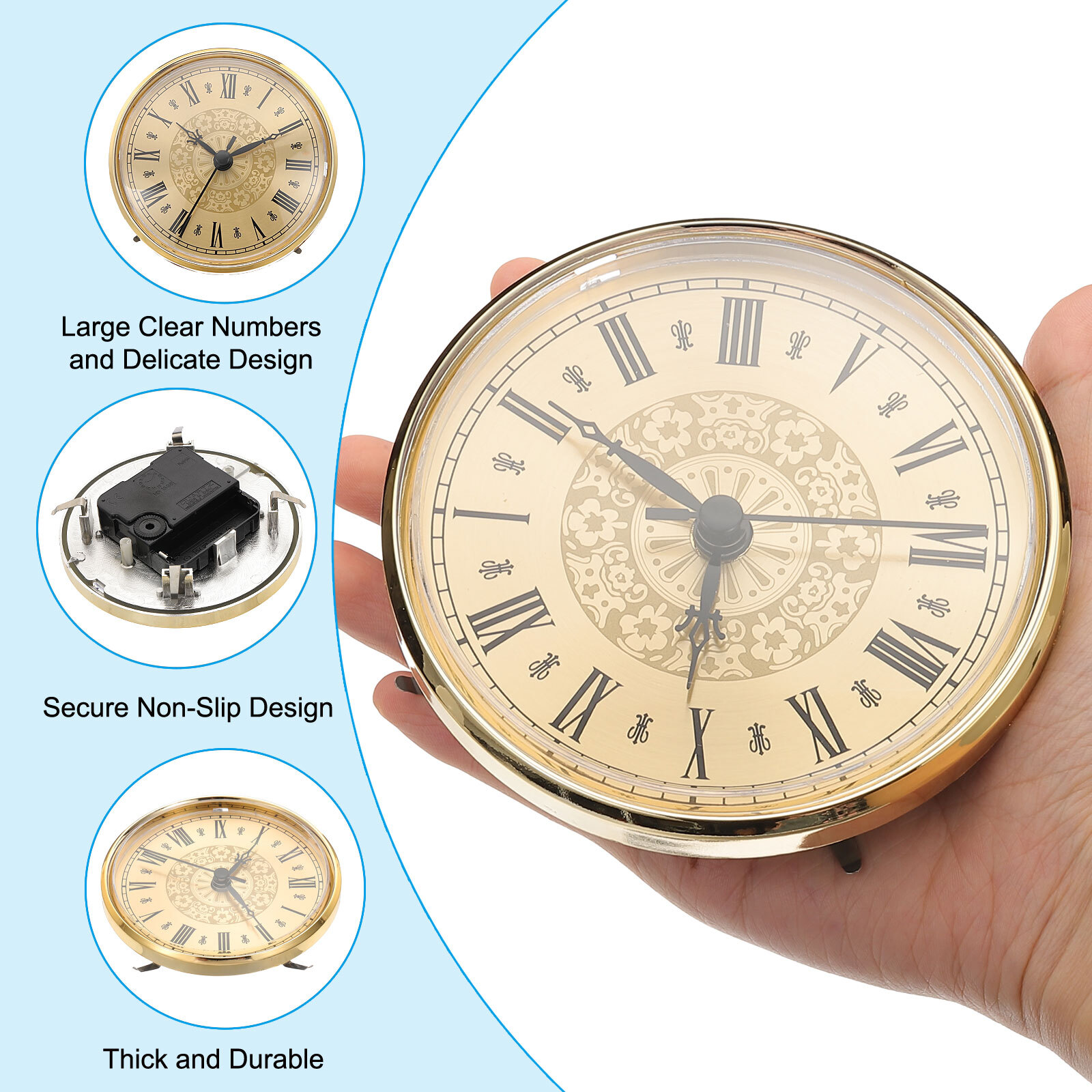 4.3″ 110mm Quartz Roman Clock Insert Fit 94mm/3.7″ Gold Style 13
