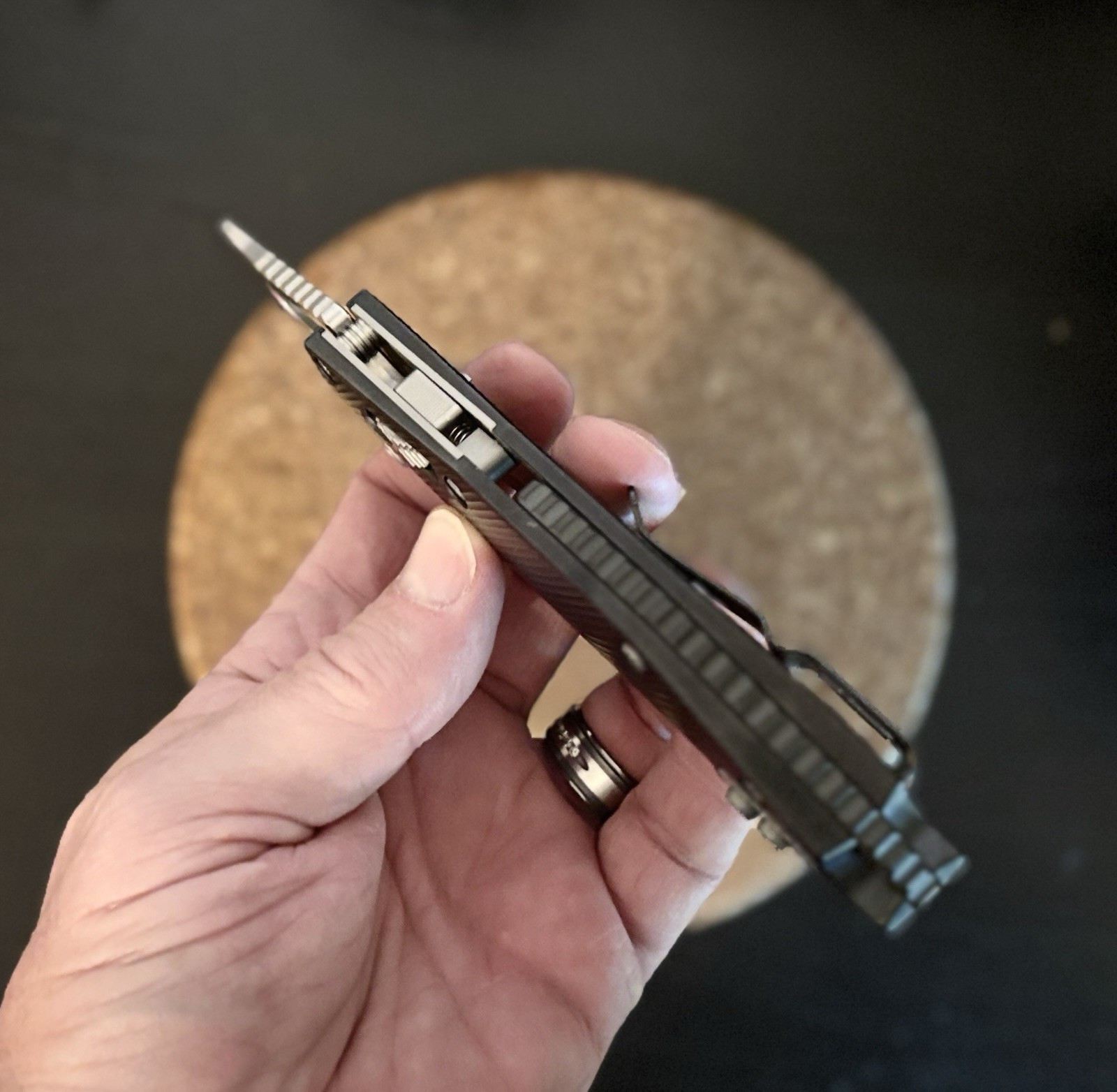 Custom anodized titanium EDC knife – Black – 3.54″ stonewashed D2 blade