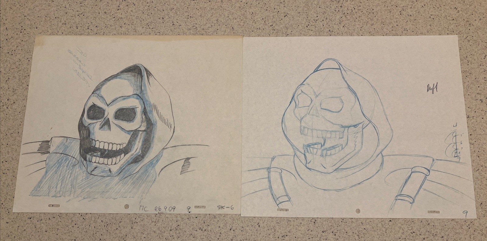 He Man Skeletor Mattel Commercial Production Drawings Lot Of 2