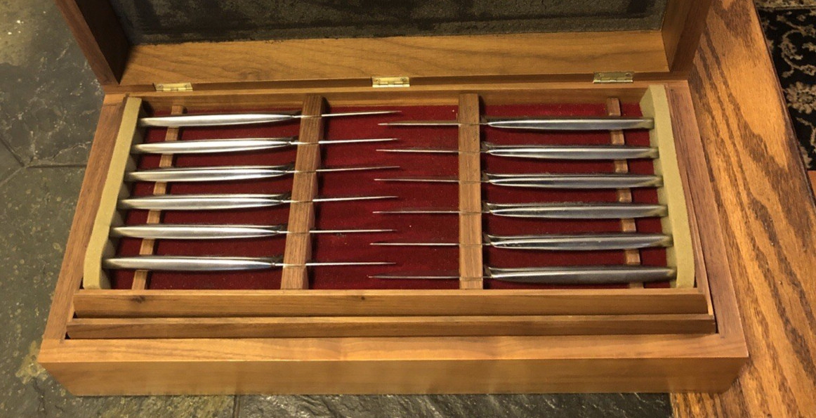 23 Piece Gerber Chef Carving Knife Set in 3 Tier Walnut Case All USA Made XLNT