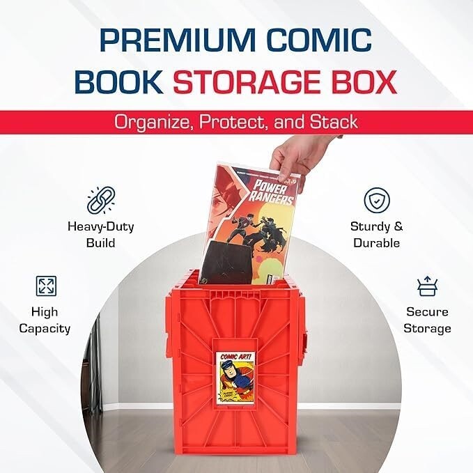5 RED BCW Short Comic Book Bins Heavy Duty Plastic Safe Storage w/Partition NEW