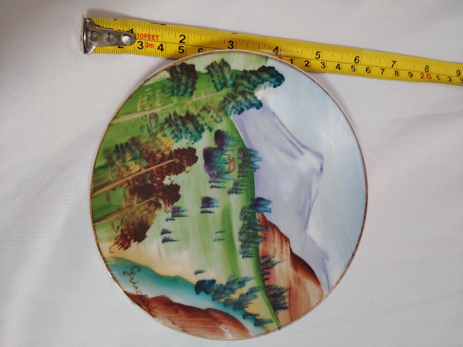 Handpainted Mountains and Valley Plate- Signed. Made in Japan- 5.25″D