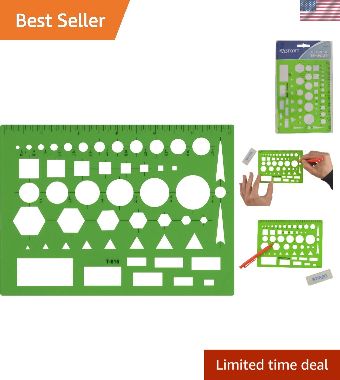 Versatile Plastic Drawing Template Tool – Translucent Green, 4.5 x 6 in