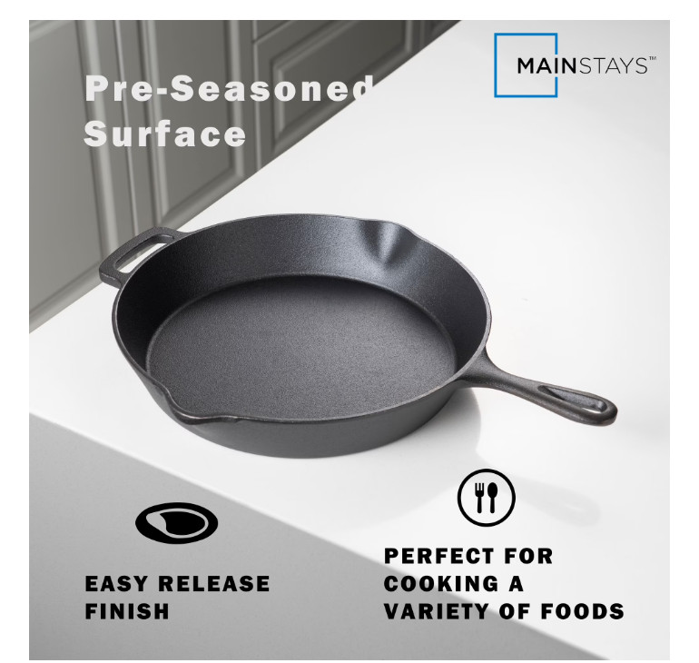 12 Inch Cast Iron Skillet with Single Helper Spout Black Cookware