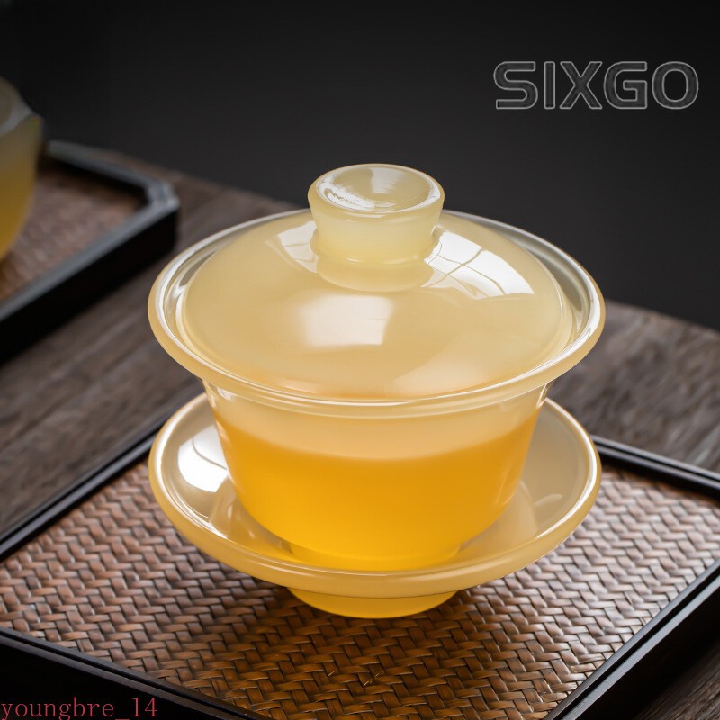 Chinese Yellow Dragon Gaiwan Teacup Jade Porcelain Sancai Cover Bowl Tea Cup