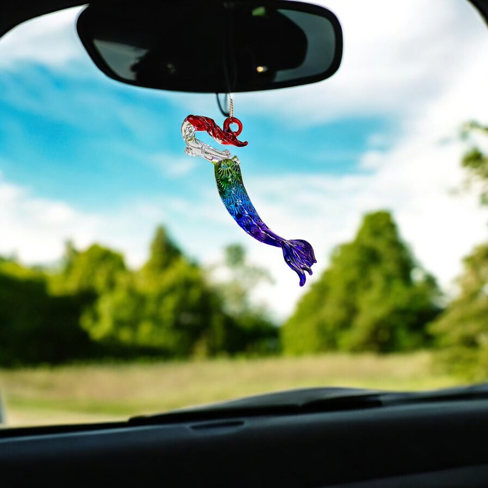 Mermaid Hand Blown Glass Figurine,Rear-view Mirror Car Accessories, Garden Decor