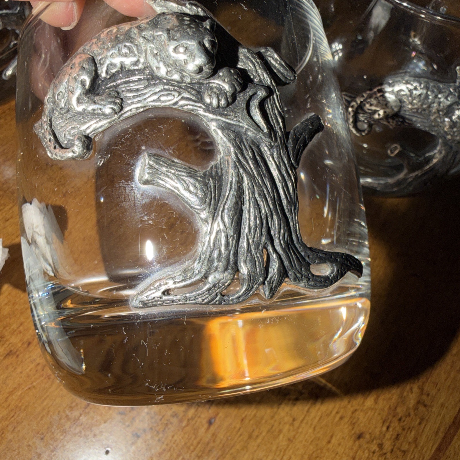 Lot Of 3 VTG Makoulpa South Africa Pewter Leopard in Tree Whiskey Glass Artist