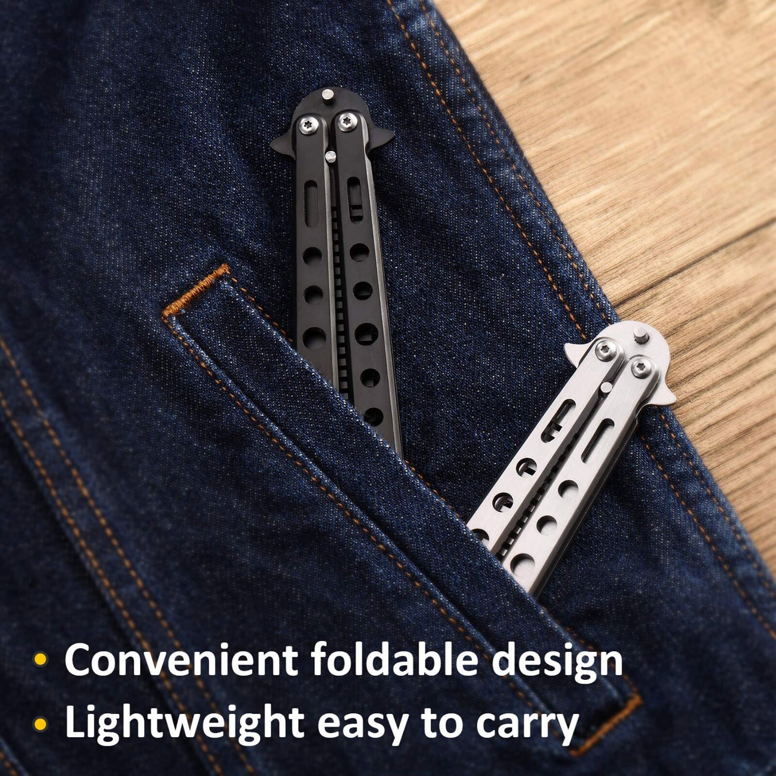 Butterfly Trainer Knife Practice Balisong Dull Training Tool Metal Black Silver