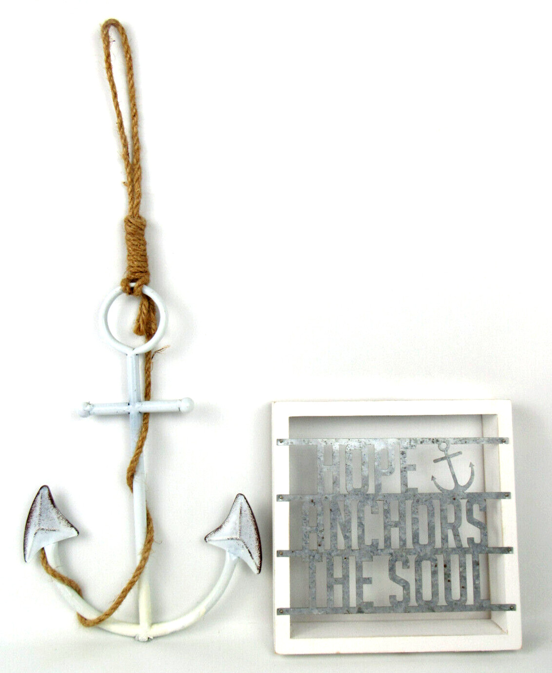 Lot of 2 Nautical Beach Home Decor Anchor & Plaque “Hope Anchors The Soul”