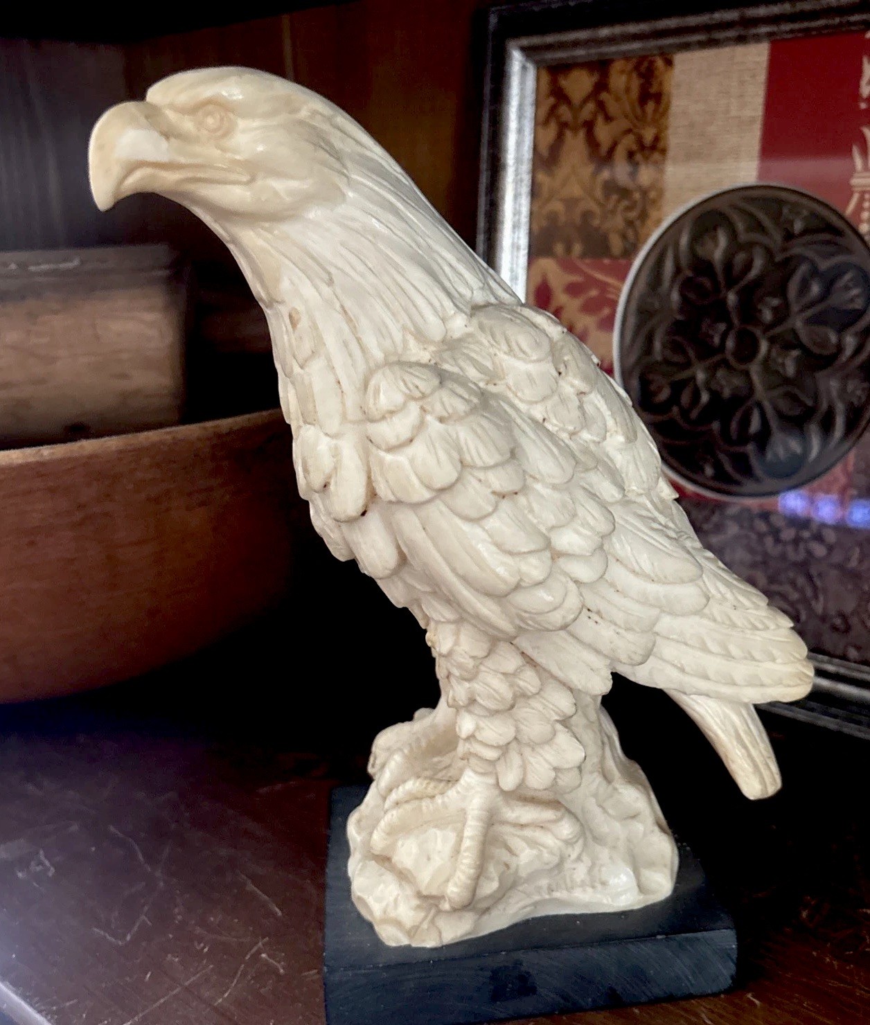 Regal White Eagle Statue by Sculptor A. Santini Classic Figures Italy Signed