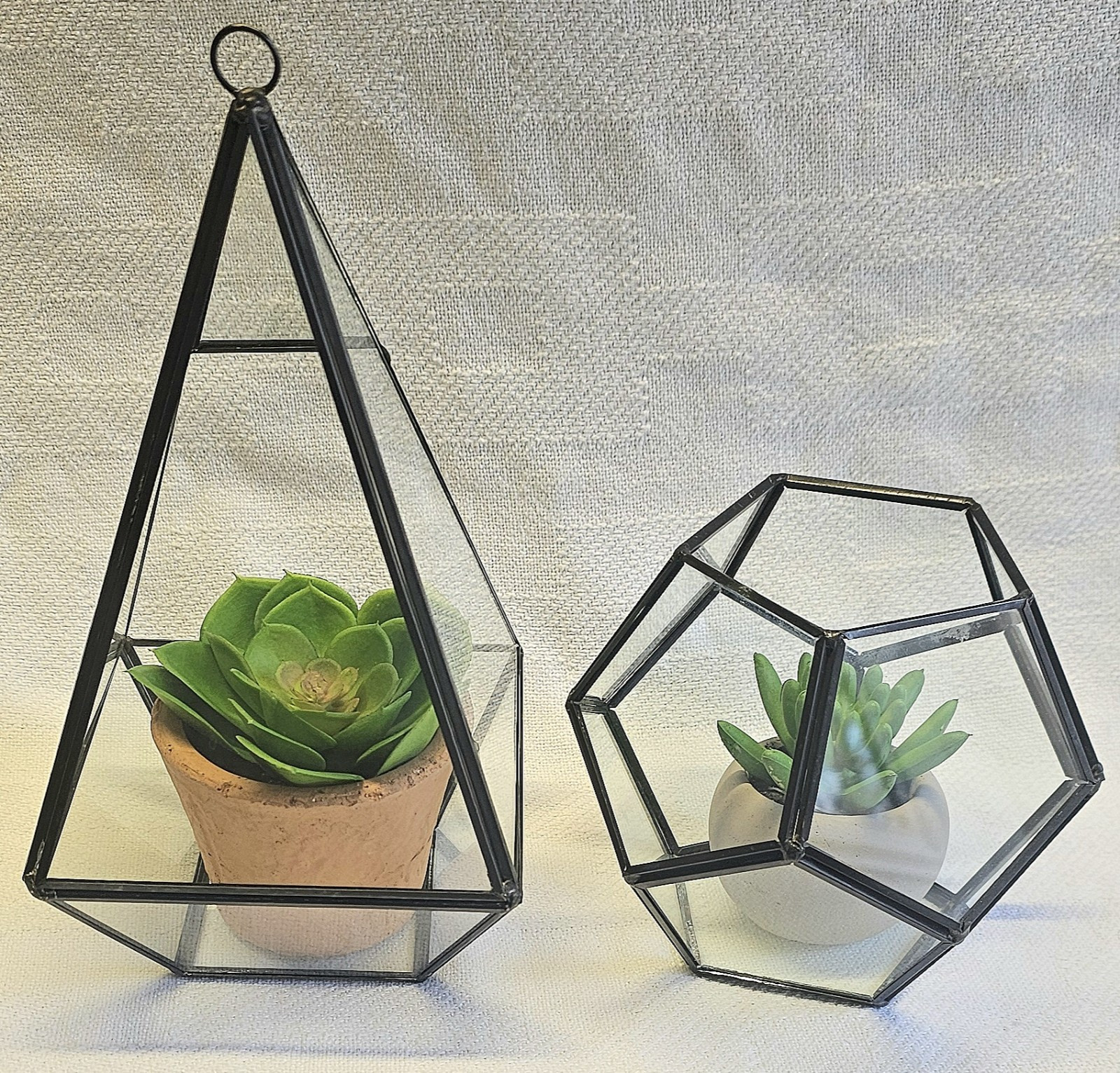 Vintage Geometric Teardrop Terrarium Hanging & Free Standing Planter Lot 2 Glass