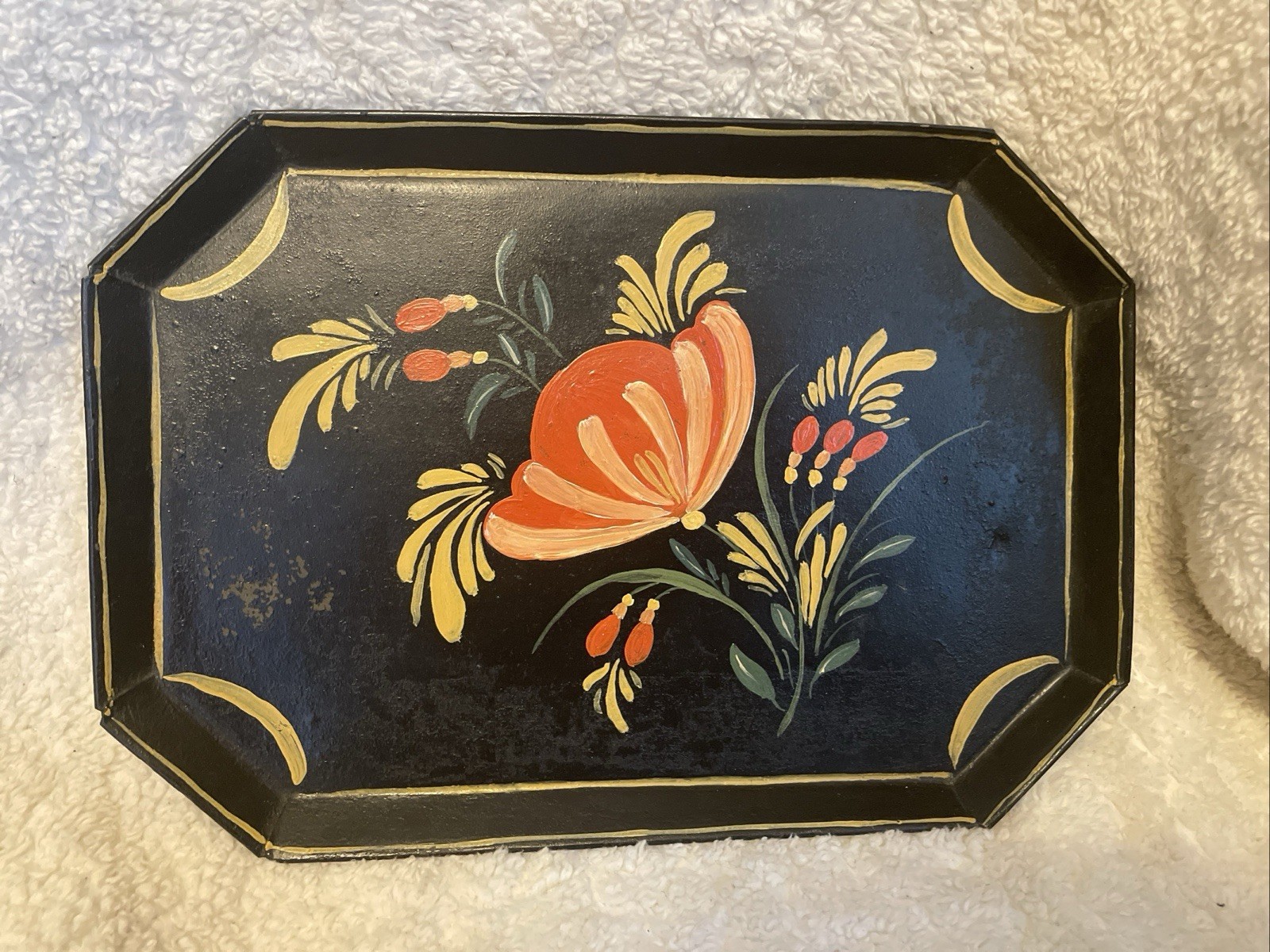 Vintage Handpainted Tole Tray.9 Inches Tall By 12.5 Inches Wide