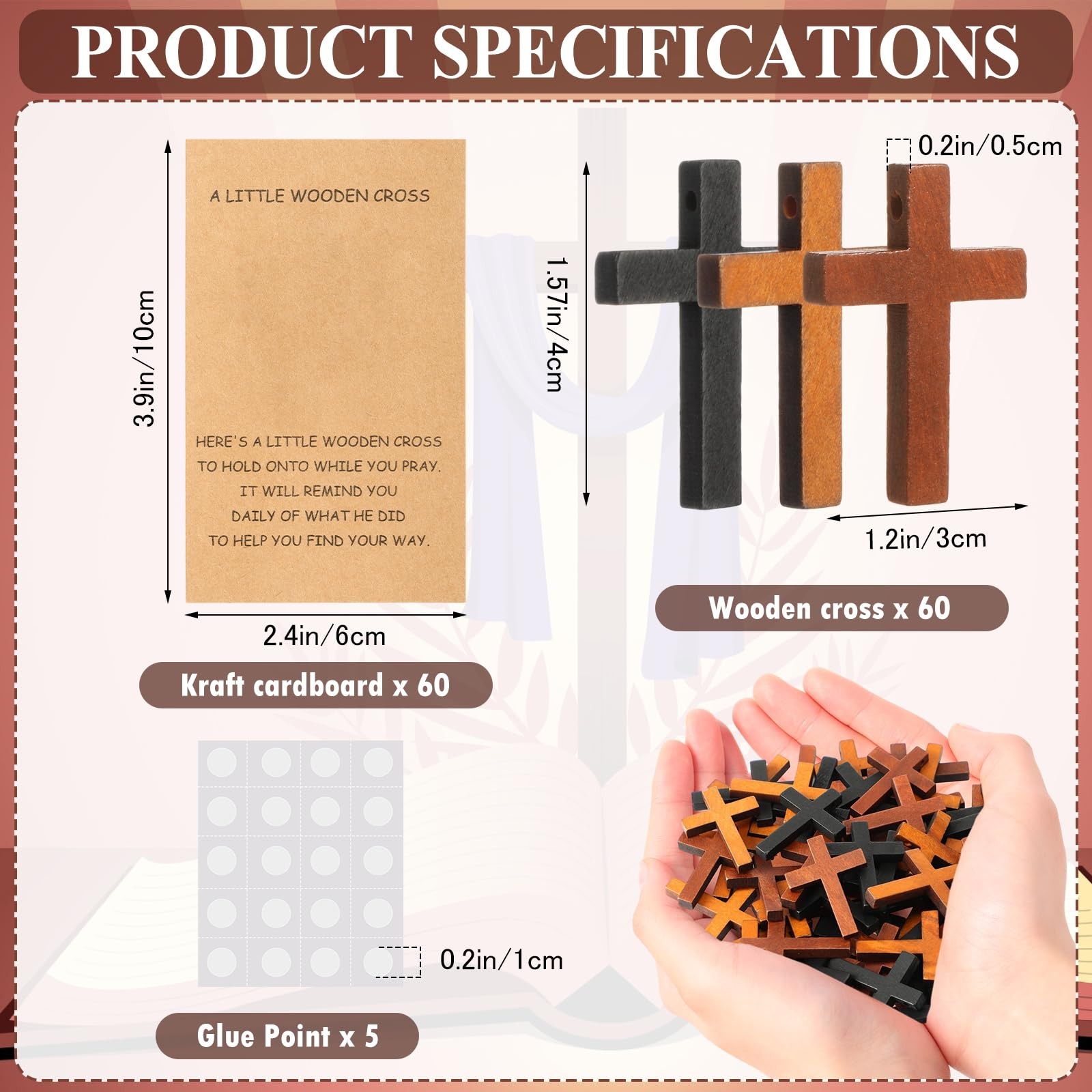 Colingmill 60 Sets Pocket Hug Token Bulk Pocket Crosses In Bulk Mini Wooden