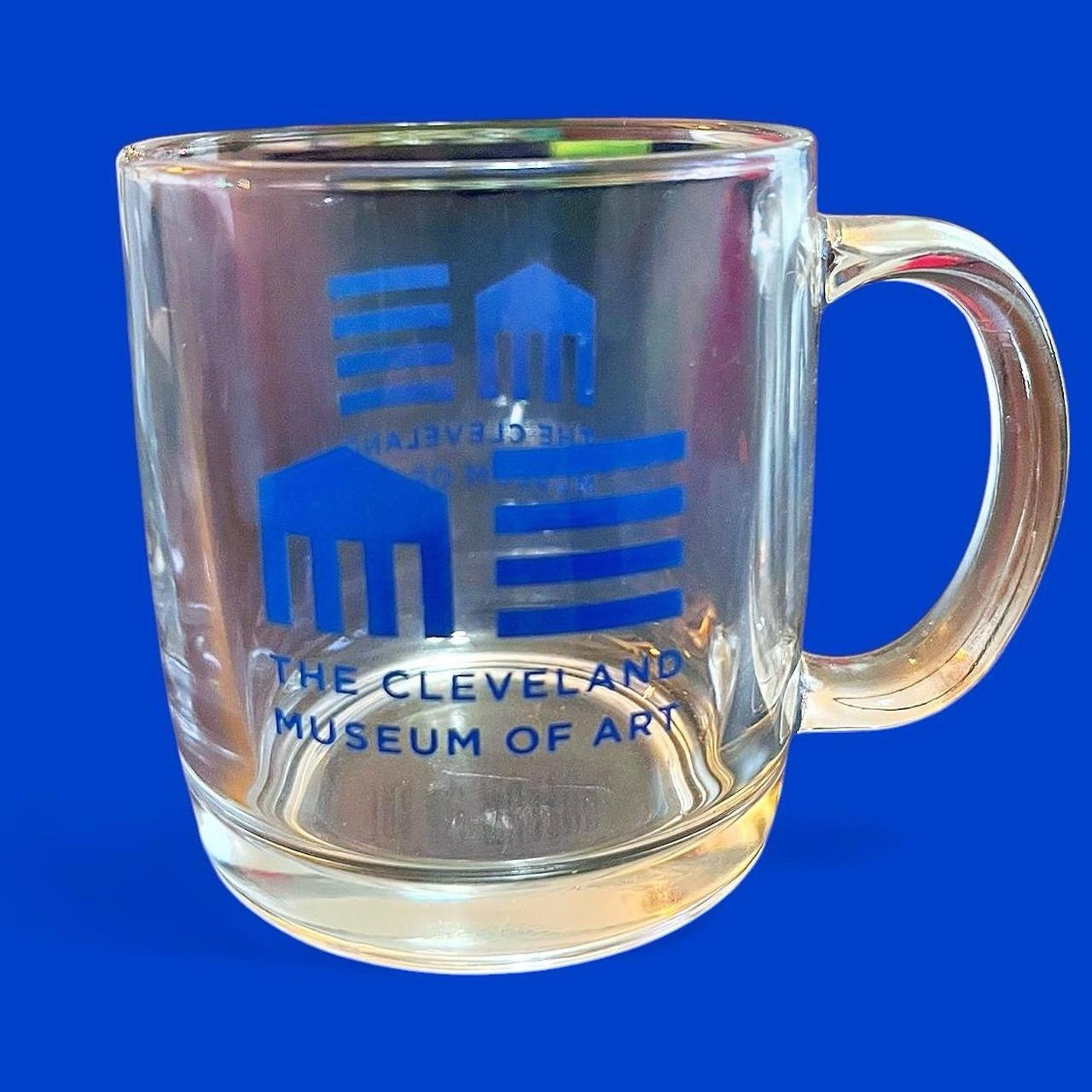 Cleveland Museum of Art CMA Glass Mug Clear Blue Logo 12oz Giftshop Exclusive