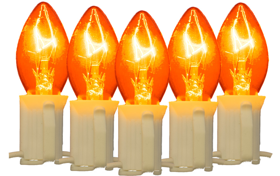 C-7 ORANGE CLEAR STEADY LIGHT BULBS BRAND NEW 1 BOX OF 25 C7 AMBER CHRISTMAS