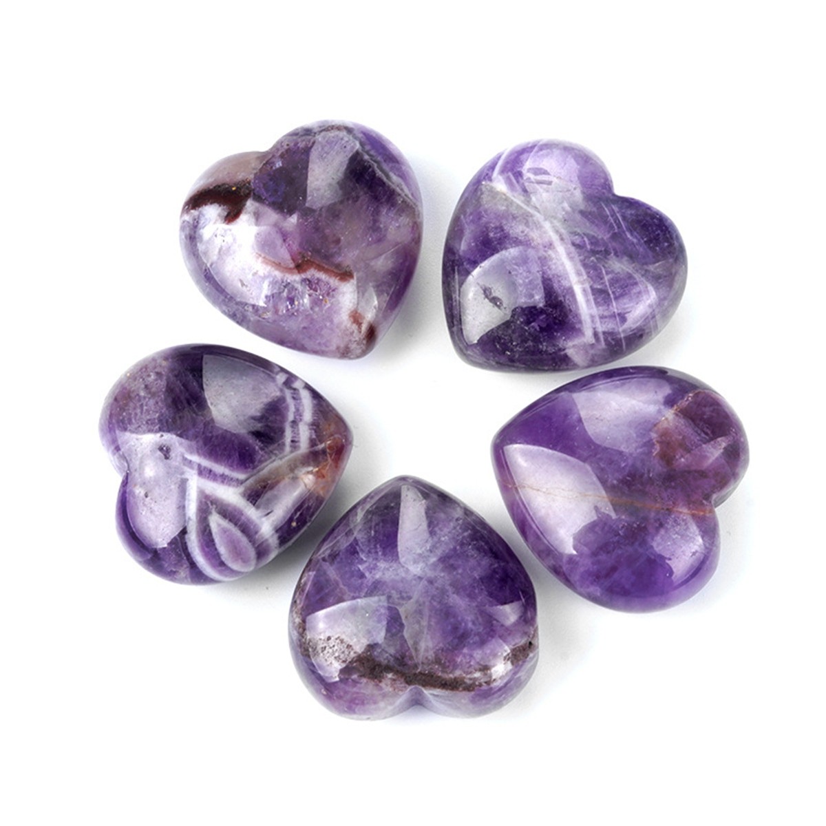 5PCS 40MM Polished Gemstone Heart Palm Stone Pocket Worry Meditation Ornament