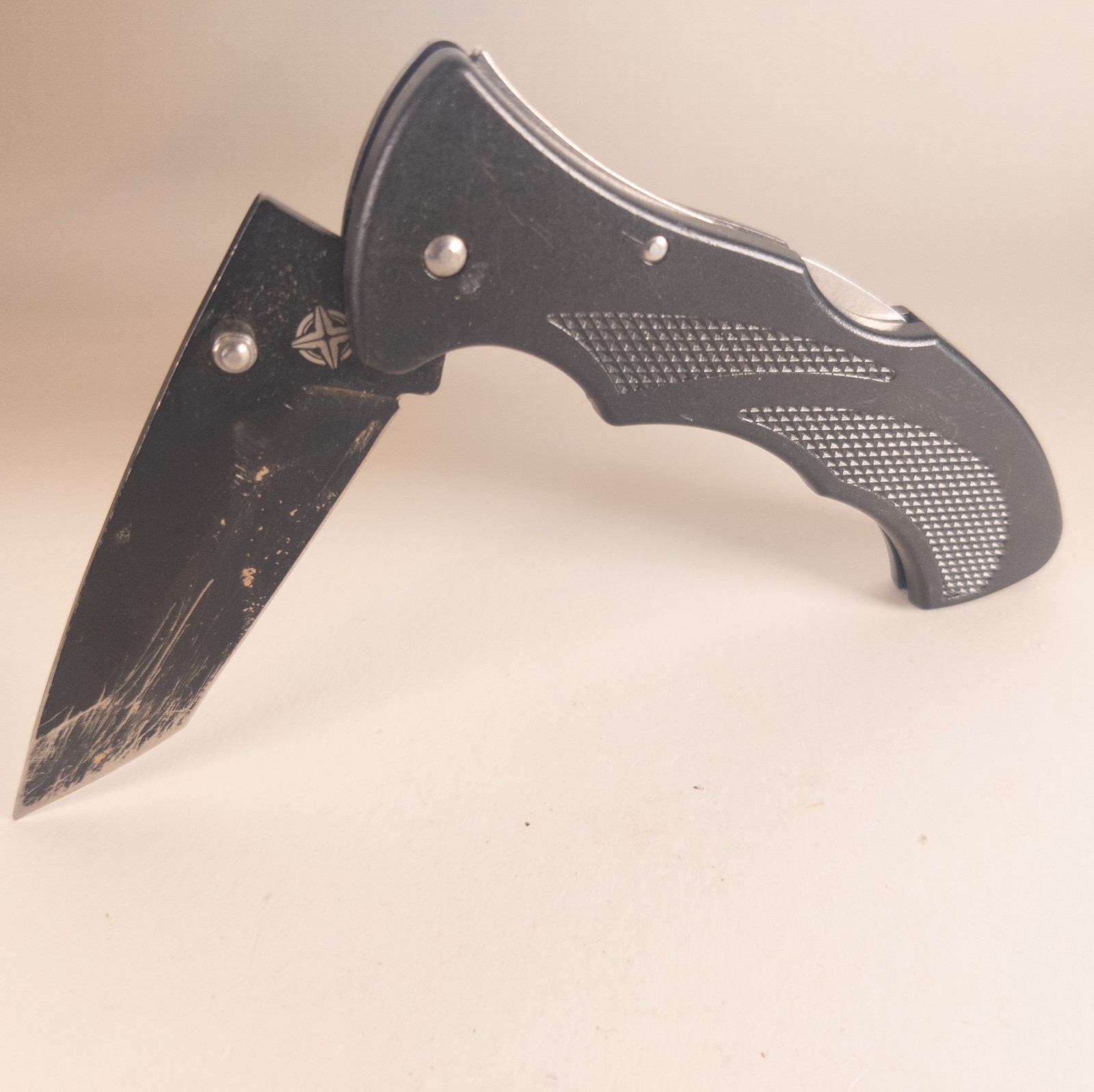 Black Pocket Knife Tanto Blade Plain Edge Lockback 2.8 oz