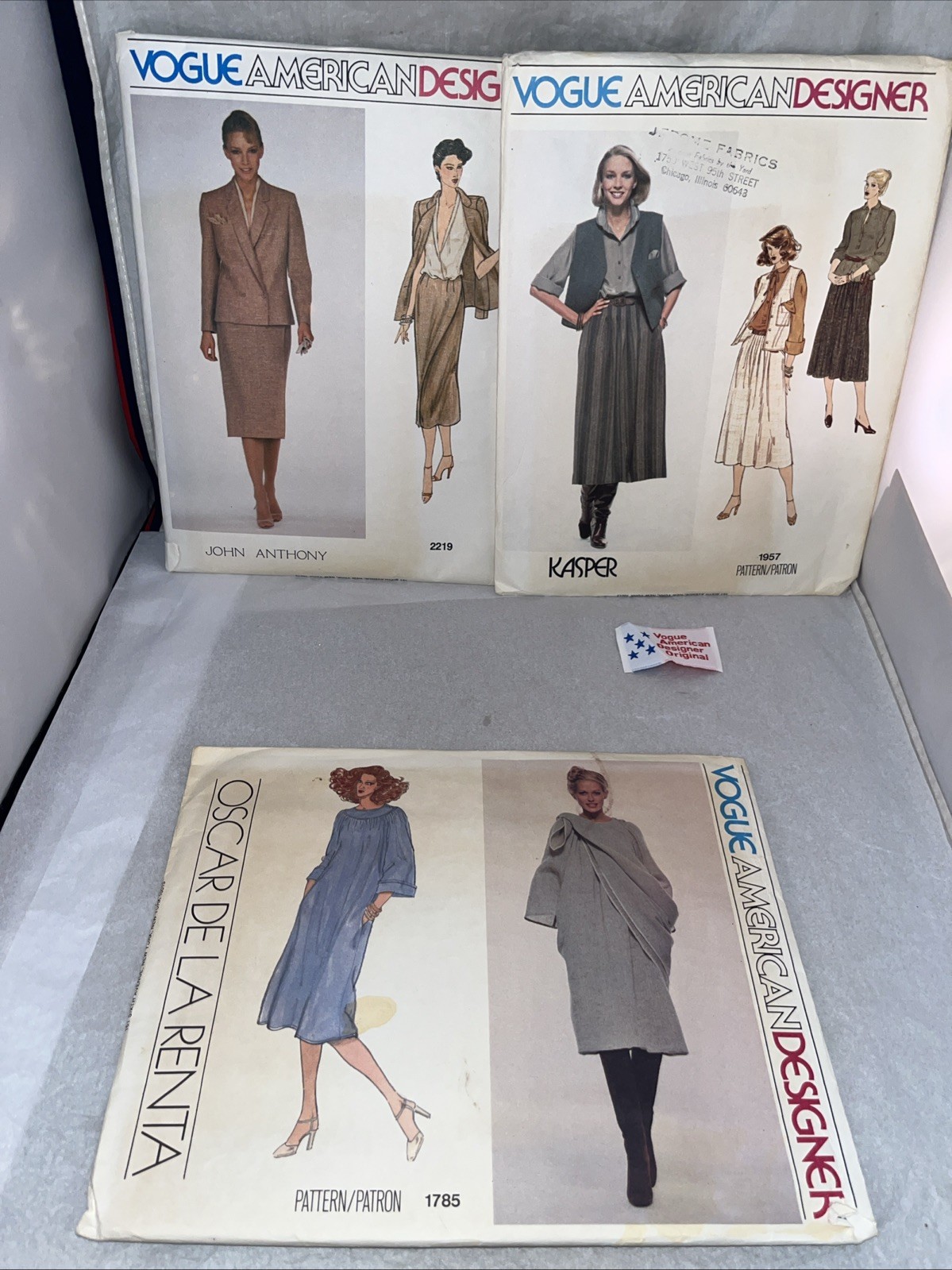 3 Vogue American Design Patterns Anthony 2219 Kasper 1957 La Renta 1785 Sz 6 Lbl