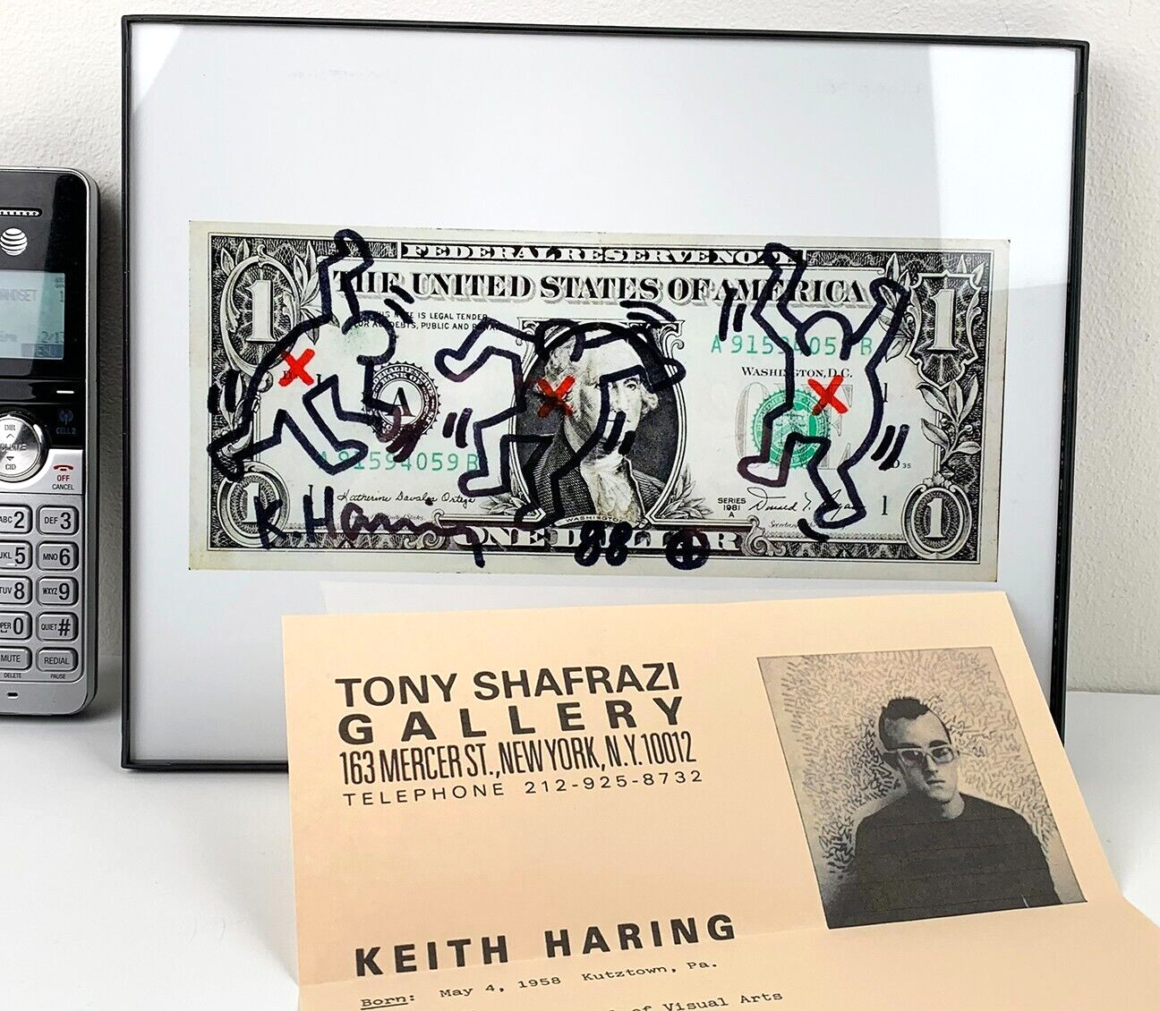 KEITH HARING – Signed Dollar Bill – 3 Dancers w/ Gallery Resume 1980s
