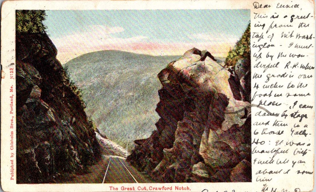 Hart’s Location NH postcard THE GREAT CUT CRAWFORD NOTCH RAILROAD j/13 BK7892