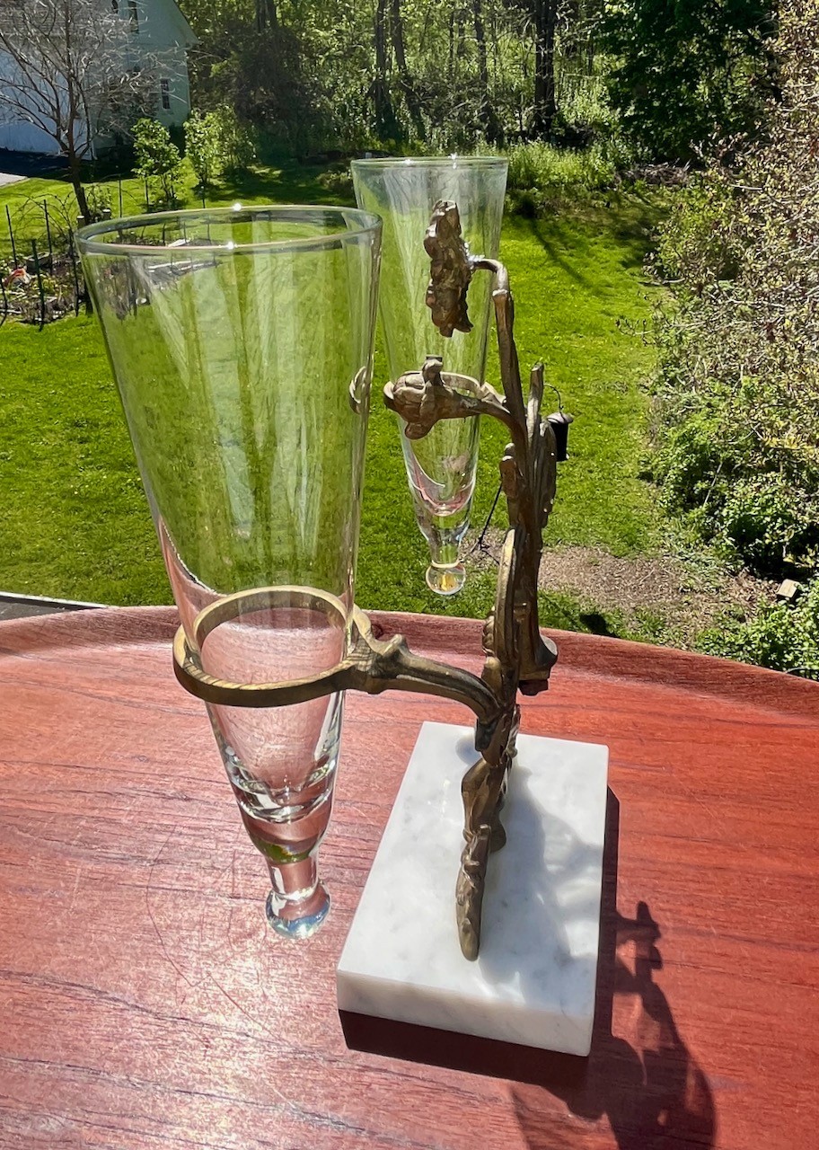 Antique Garniture Girandole Double Vase Bronze Crystal Marble Base 1890 1900
