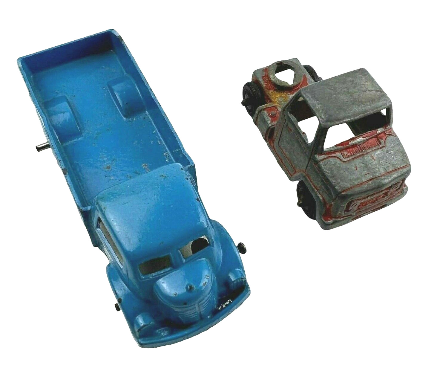 Lot of 2 Tootsie Toy Die Cast Metal Vehicles Chevrolet Red Truck Semi Blue Truck