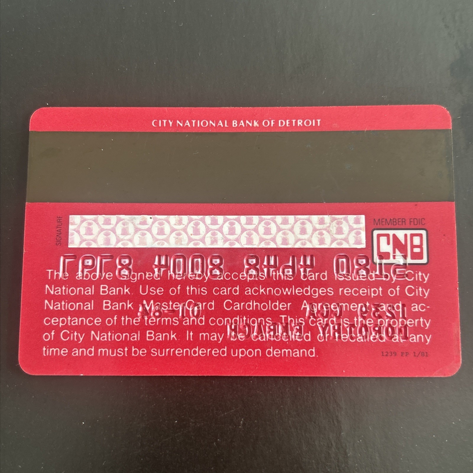 VTG Master Card c. 1984 City National Bank Of Detroit