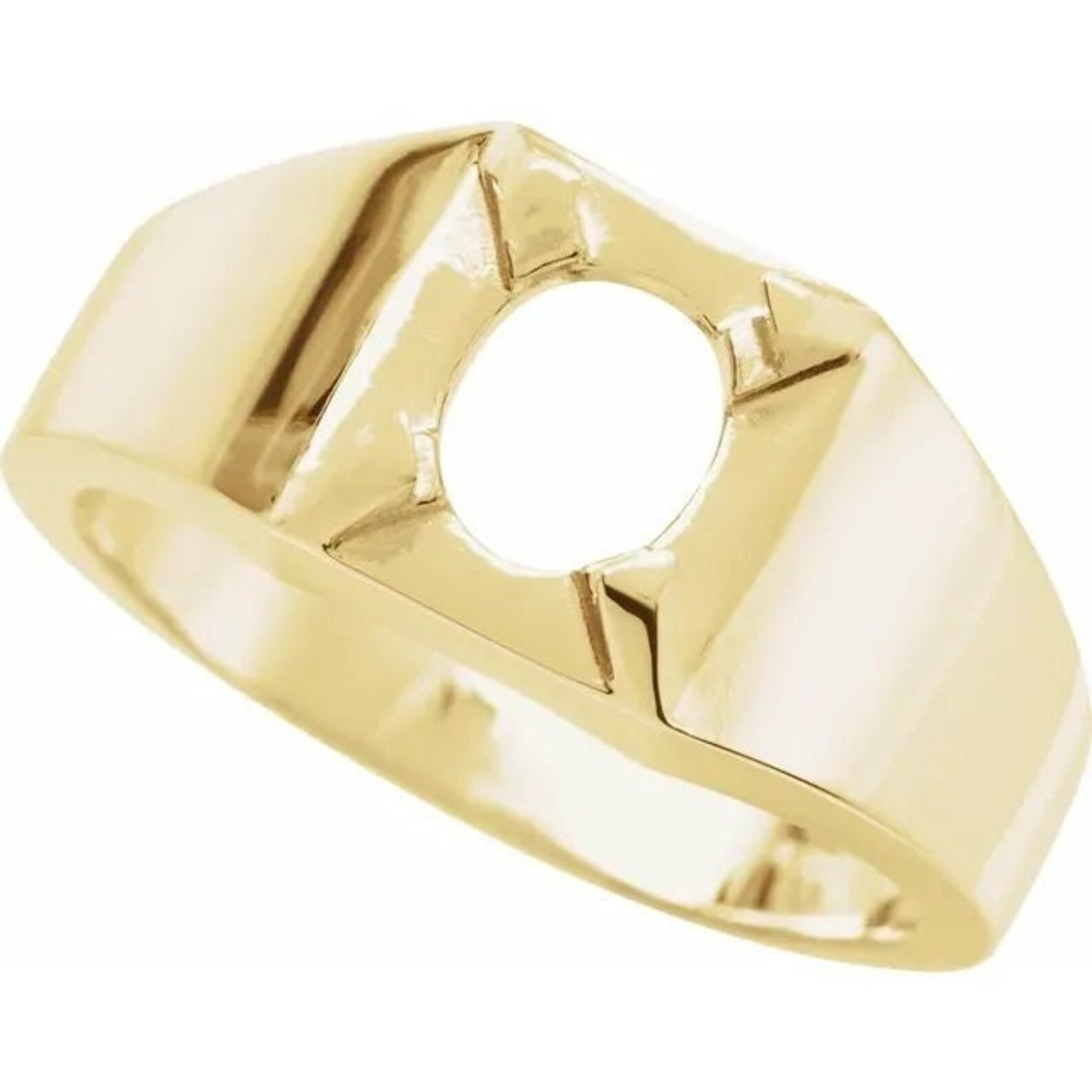 Men’s 18K Yellow Gold Over Mount Ring Prong Setting Oval 12x10MM Without Stone
