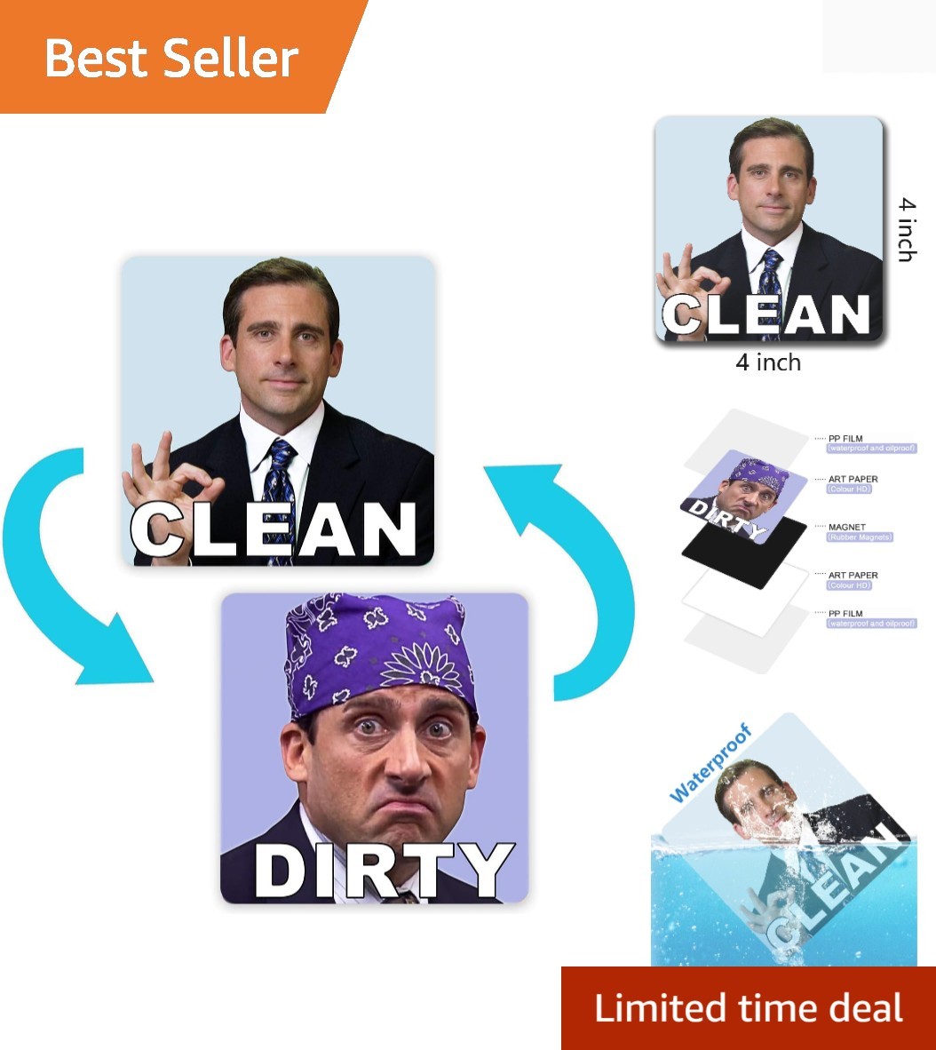 4×4 Inch Clean Dirty Magnet: From Michael Scott – Strong & Safe for Your Kitchen