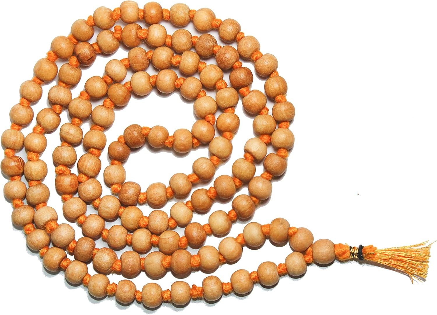 8MM TULSI HOLY BASIL PRAYER BEADS JAPA MALA NECKLACE HAND KNOTTED. KARMA (108+1)