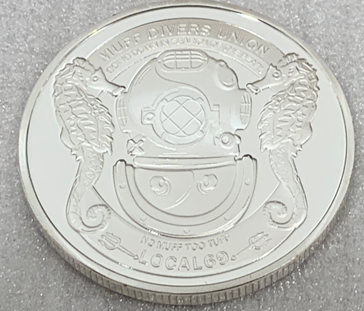 * Muff Divers Union Local 69 Heads / Tails Adult Novelty Coin Silver Finish