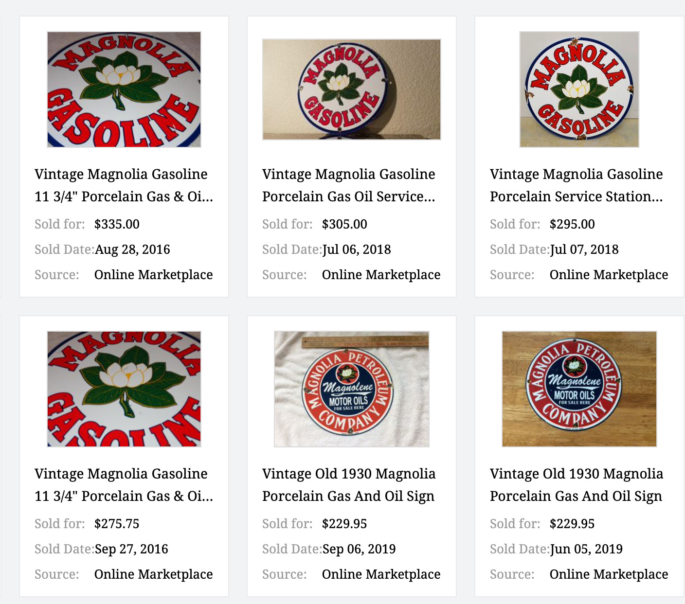 VINTAGE MOBIL MAGNOLIA PETROLEUM CO 11 3/4″ PORCELAIN METAL GASOLINE & OIL SIGN