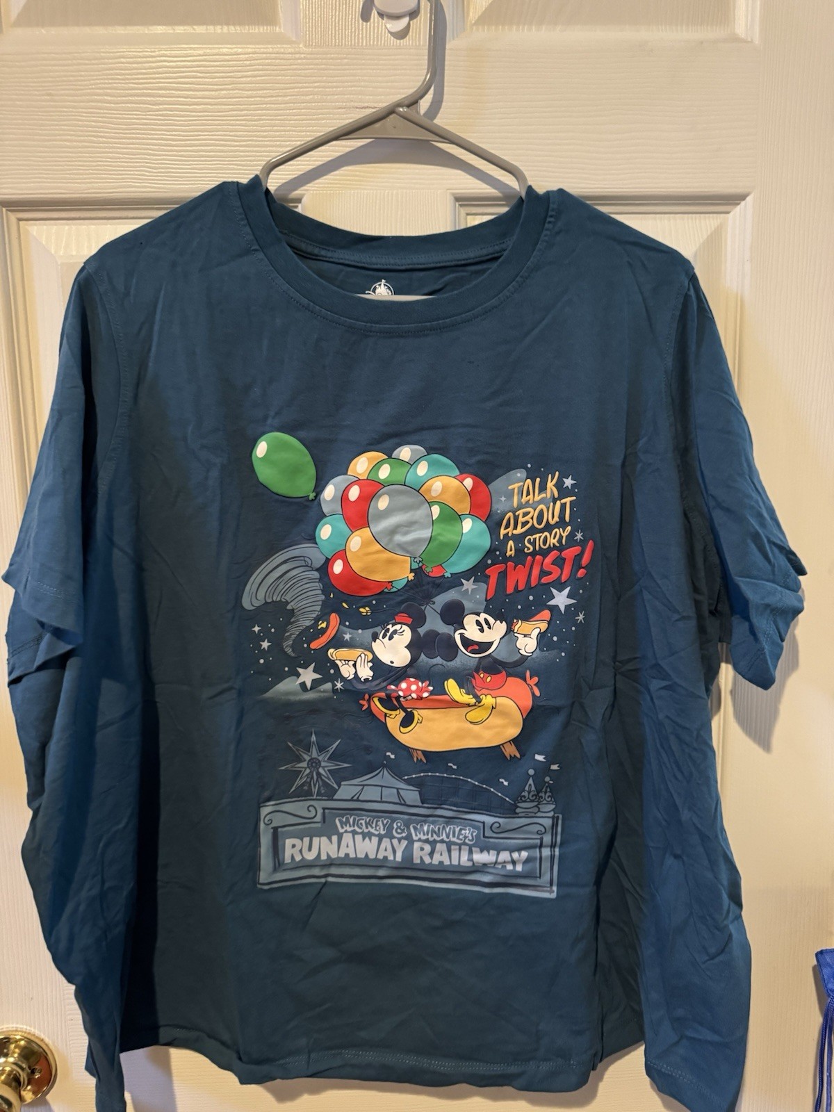 Disney Mickey & Minnie’s Runaway Railway Blue Women’s T-Shirt, Adult 1X