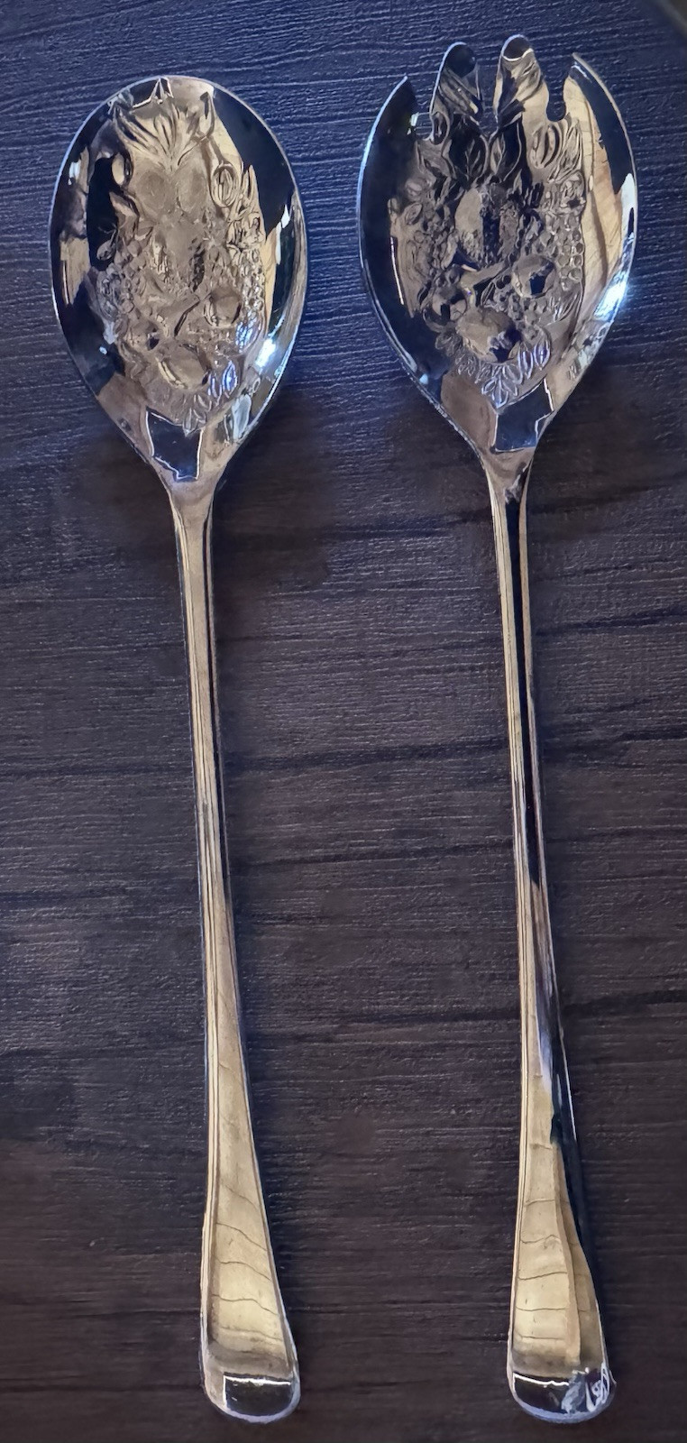 SHEFFIELD England Chrome Plated Salad Serving Spork & Spoon Set 8 1/2” ~ K5