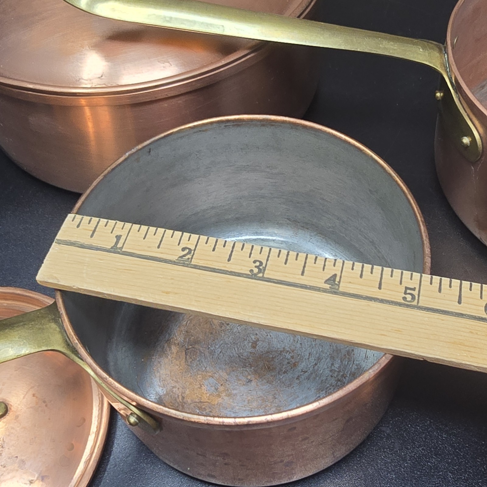 Vintage Tagus Chef Copper Cookware Set 6 Pc Brass Handle Portugal Pots Pans
