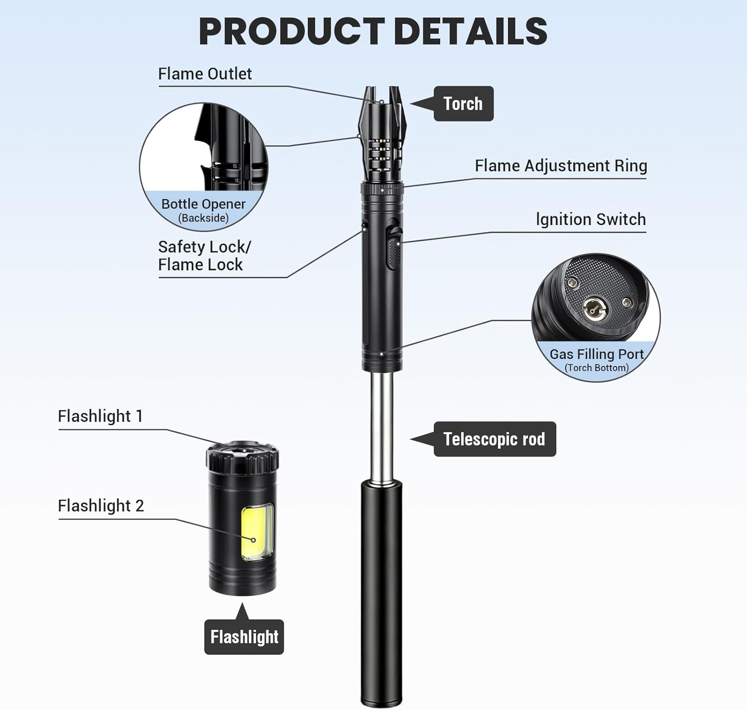 Windproof Torch Lighter 4-in-1 Camping .