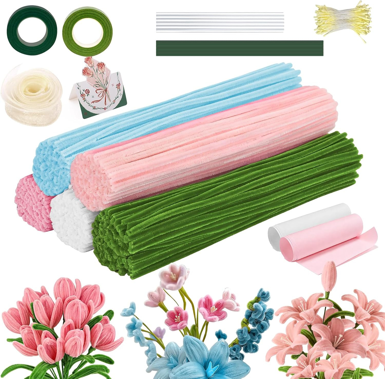 680 PCS Pipe Cleaner Flower Crafts Kit – 5 Colors Bulk Pipe Cleaners for DIY Pin