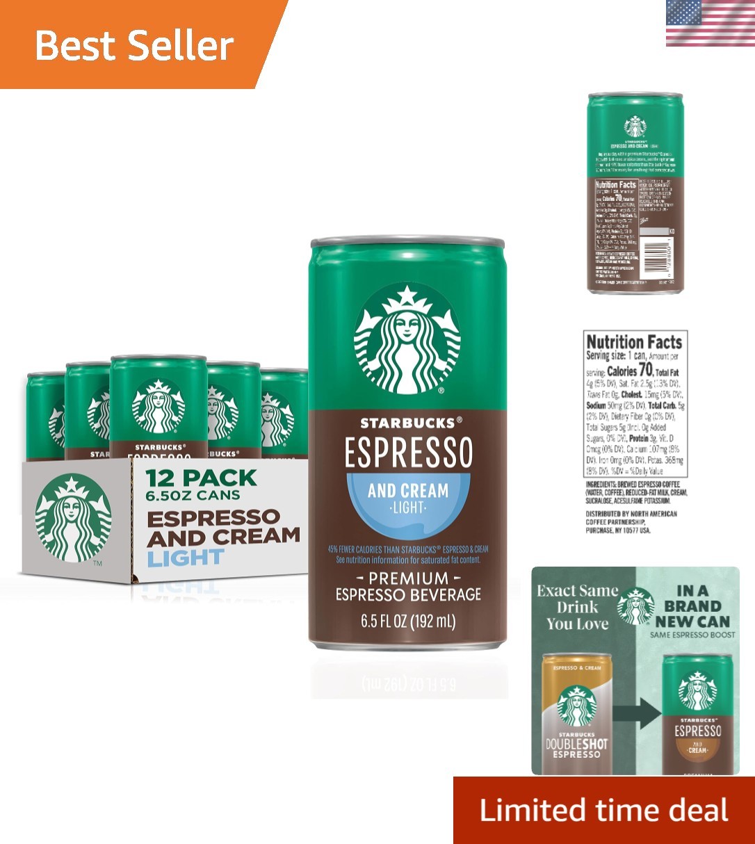78 oz Espresso & Cream Light, 6.5 Fl Oz Cans – Kosher Certified & Energizing