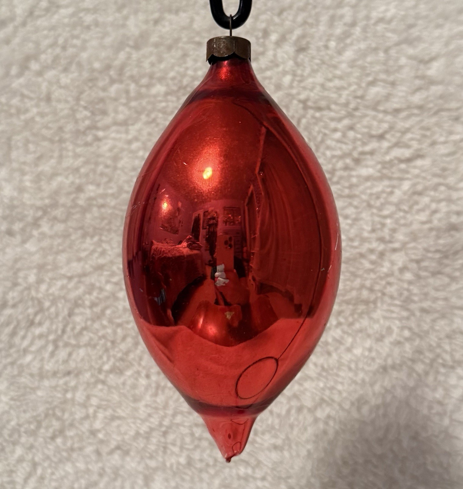 Vintage Large Red Glass Teardrop Heim Christmas Ornament 5.25”