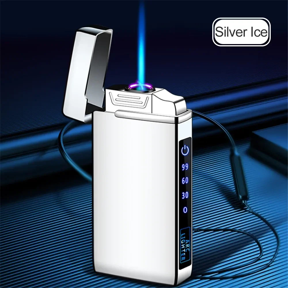 Electric Butane Metal Torch Lighter Gas Chargeable Windproof Dual Plasma Gadget
