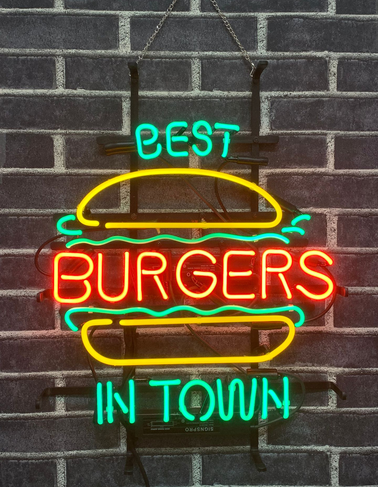 Best Burgers In Town Hamburger 20″x16″ Neon Sign Light Lamp Real Glass Display