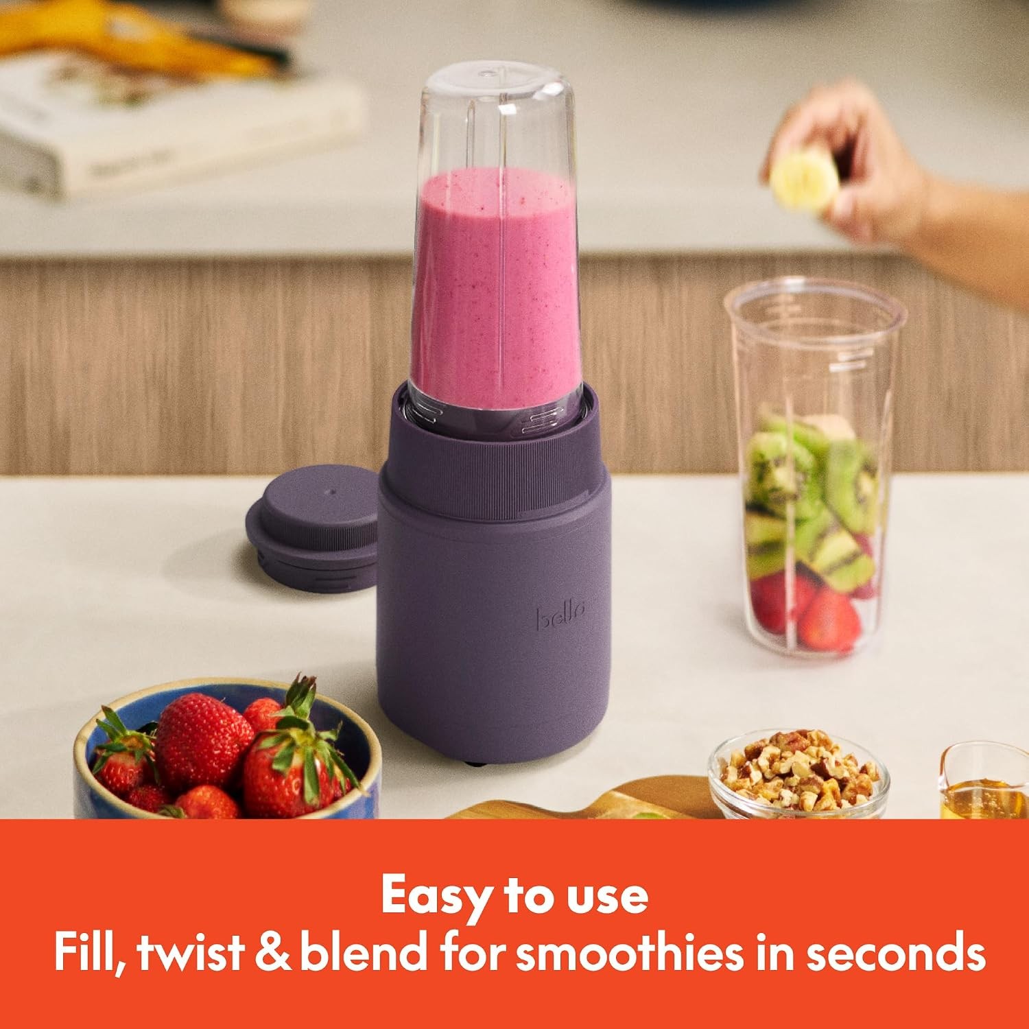 bella Rocket Blender 6-Piece Set with Stacking Cups, Plum