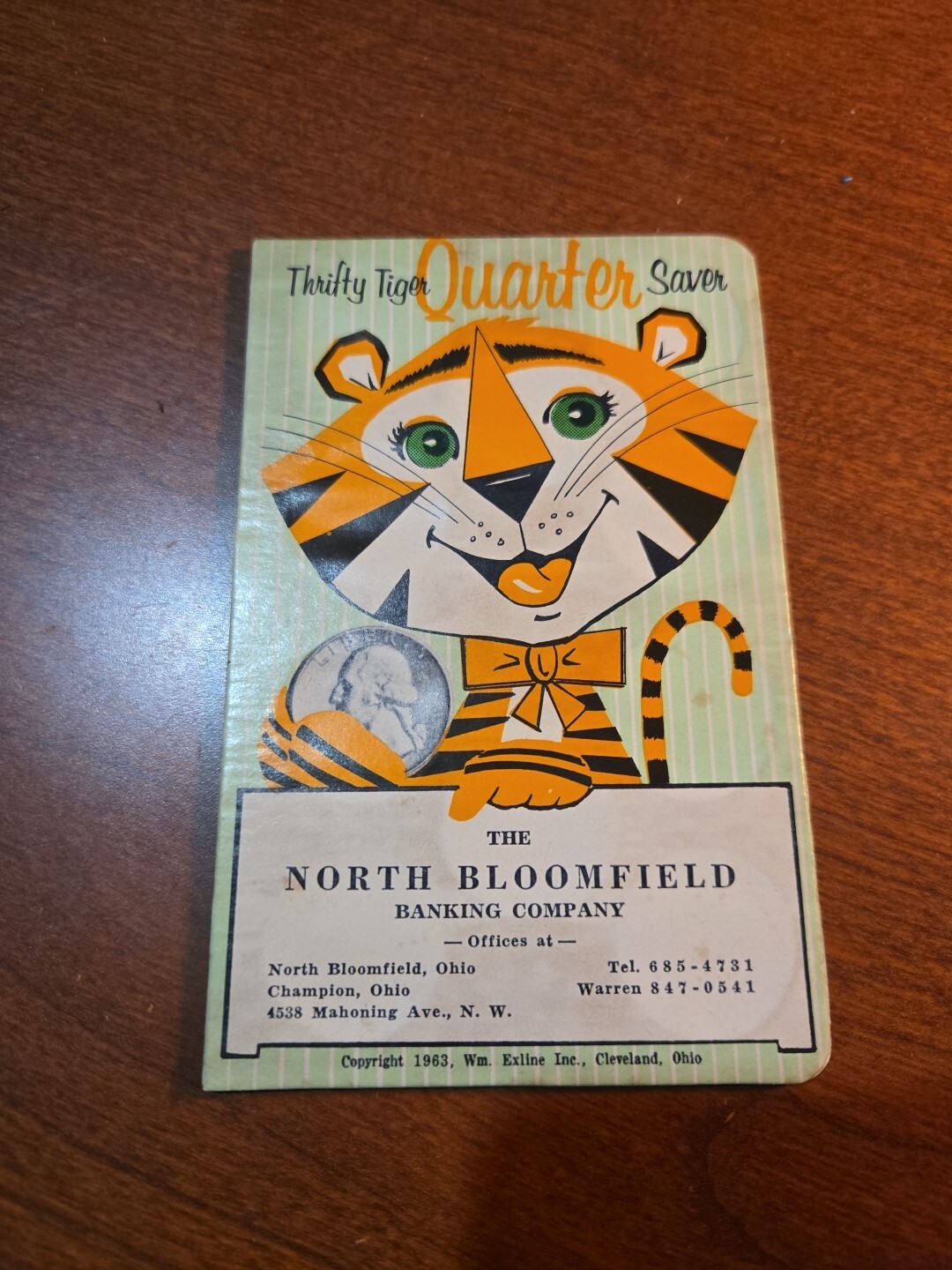 Thrifty Tiger Quarter Saver North Bloomfield Banking 1963 Give Away Bank Saver