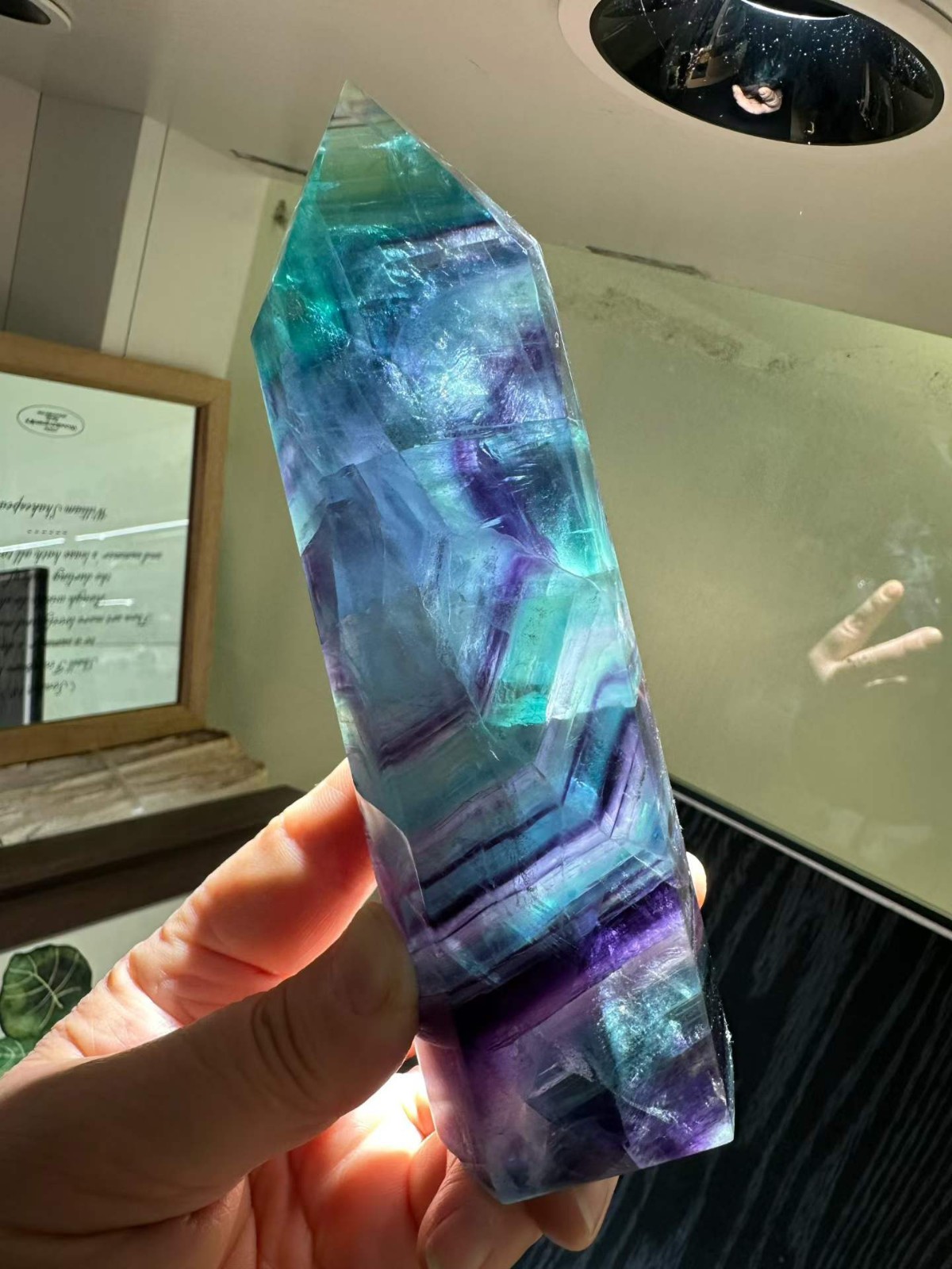 1.46LB Natural Rainbow Fluorite Tower Obelisk Crystal Tower Healing Quartz Decor
