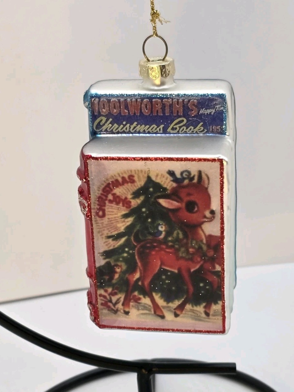 VTG Look Woolworth Christmas Catalog Glass Ornament Book Stack Library Reader