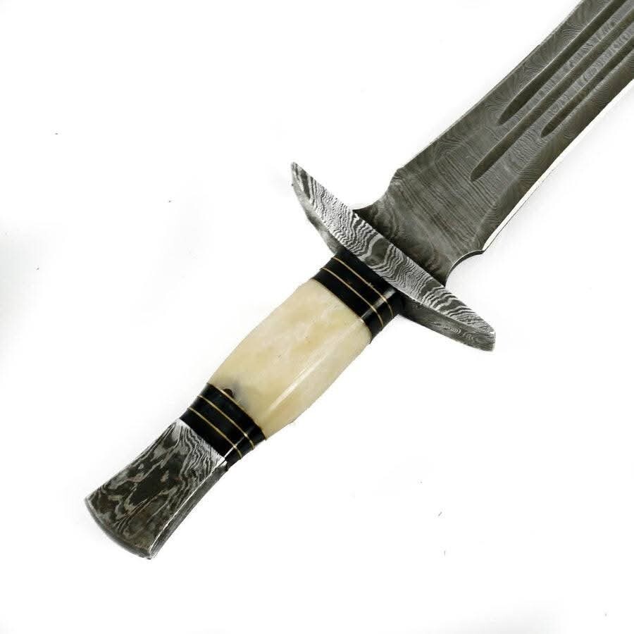 Rat-Tail Hand Made Damascus Spartan Sword With Bone Handle ZS-2198