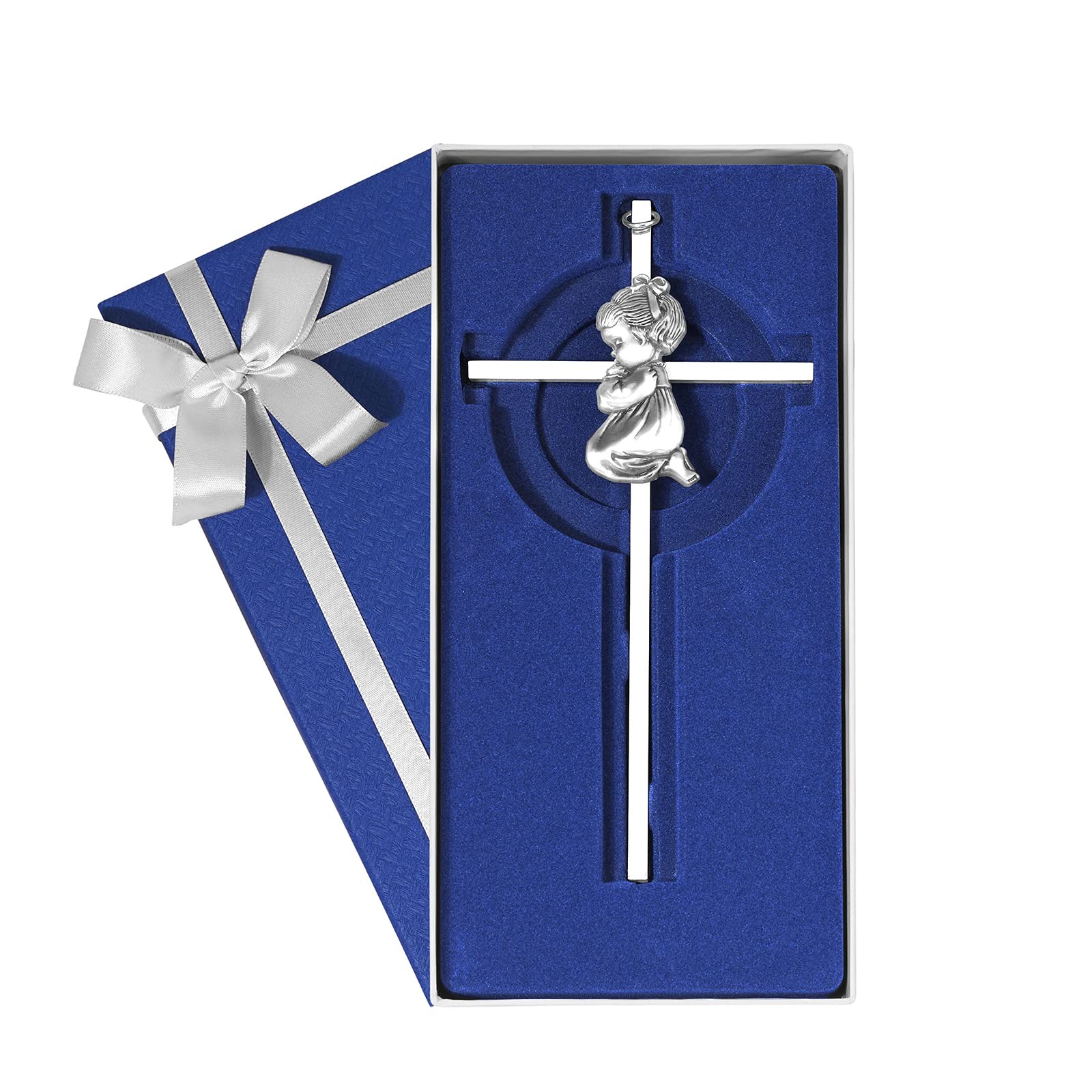 Baby Wall Cross 7.1 Inch Silver for Girl – Baptism Christening Gift