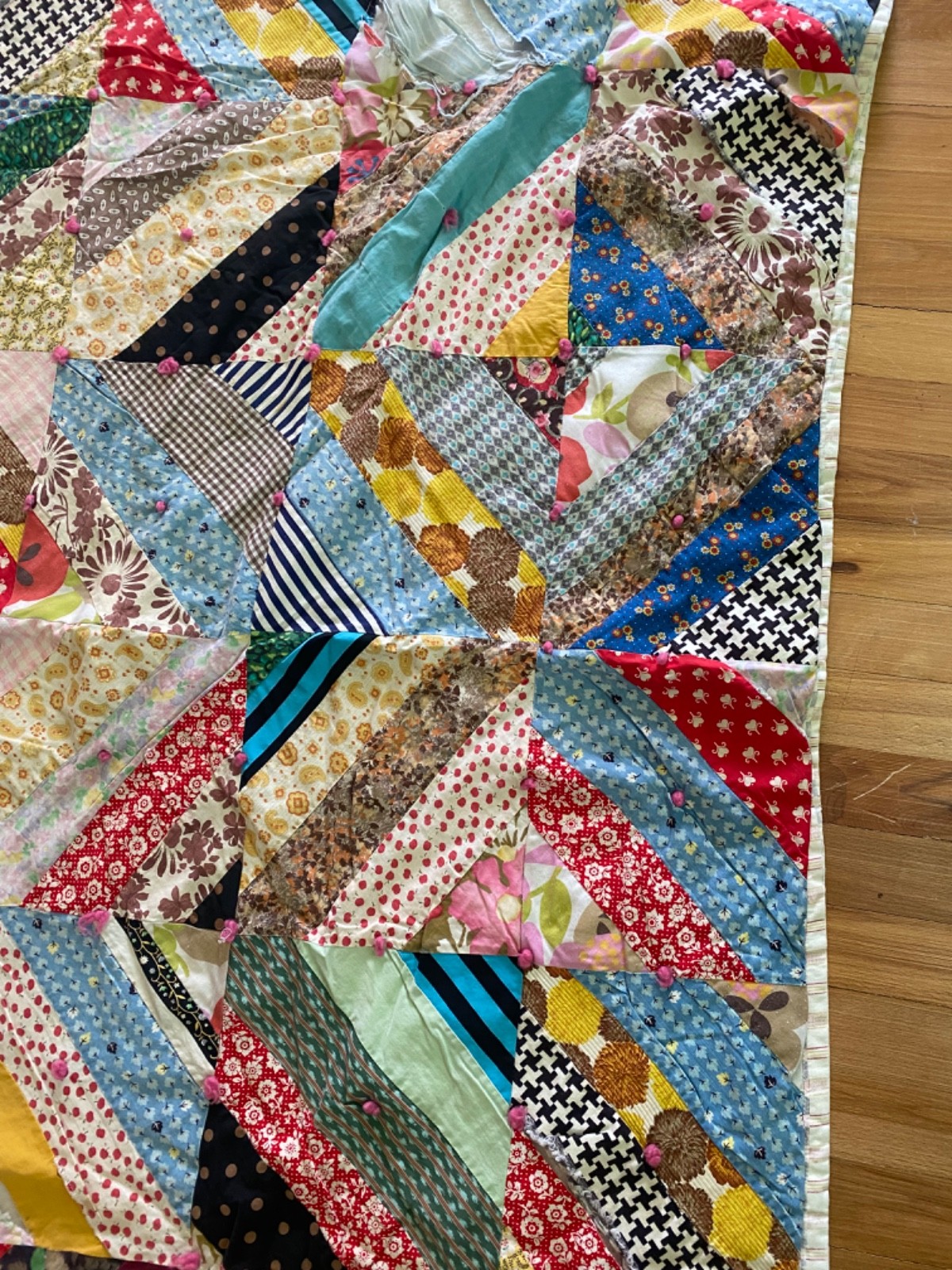Vintage Quilt Crazy Patchwork 40s 50s Feed Sack Scrap Geometric Blanket 73×63