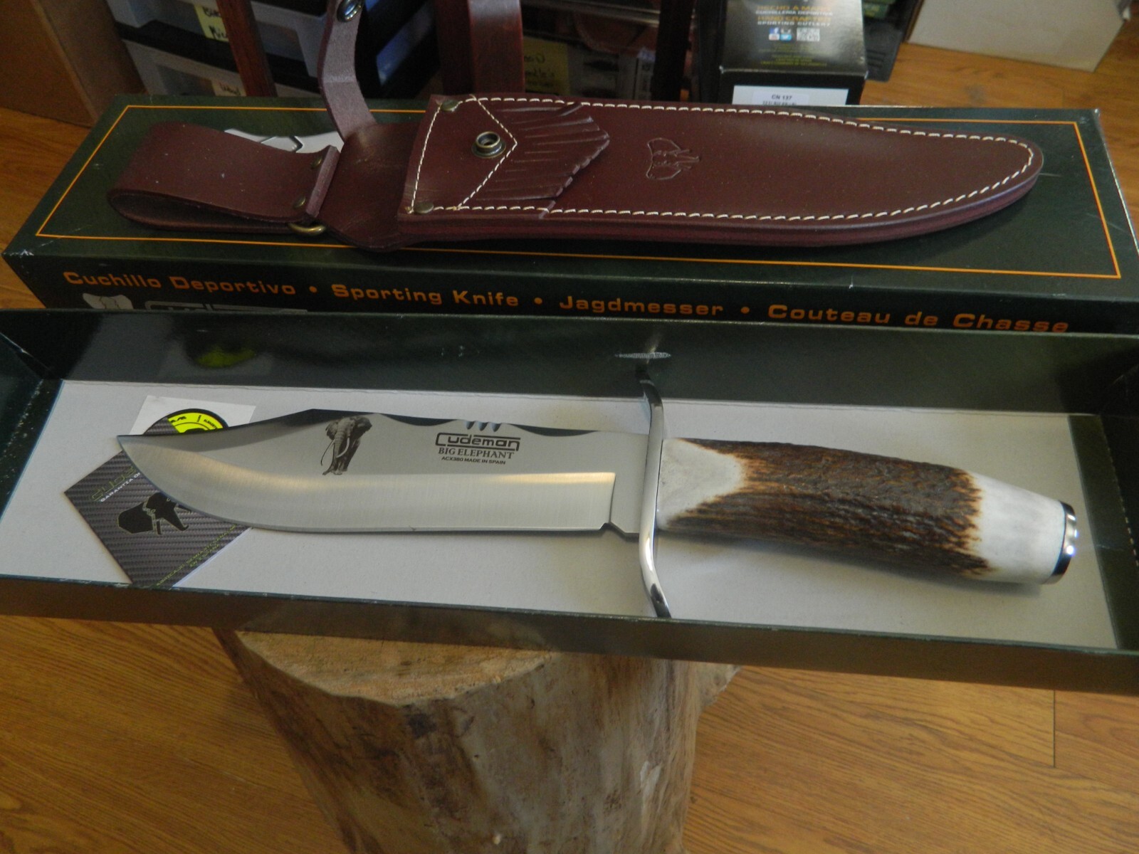 CUDEMAN KNIVES 14″ STAG HANDLE BOWIE KNIFE 5 STAR STAG 1095 HC ST BLADE LEA SH