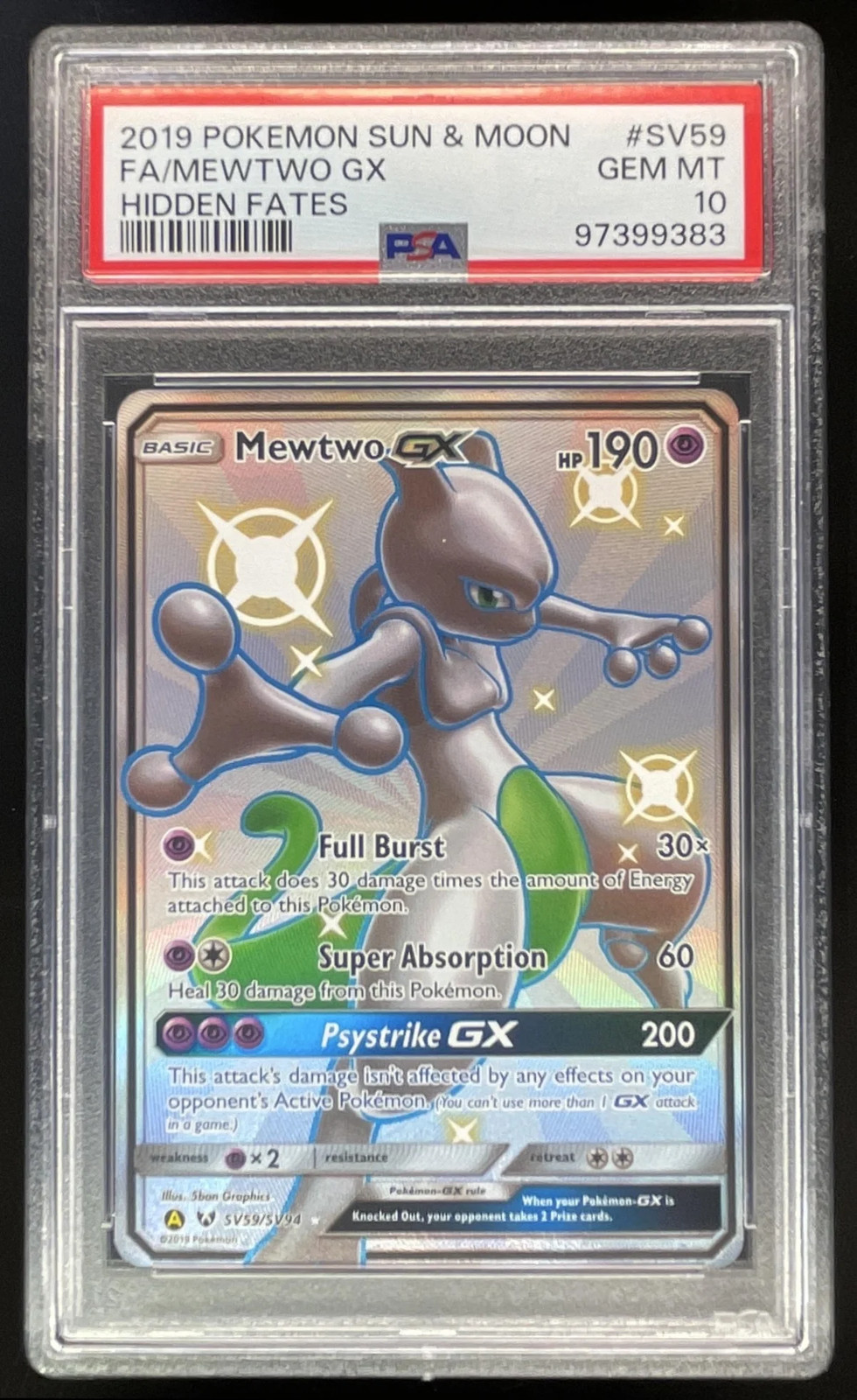 2019 Pokemon SM Hidden Fates #SV59/SV94 Mewtwo GX PSA 10